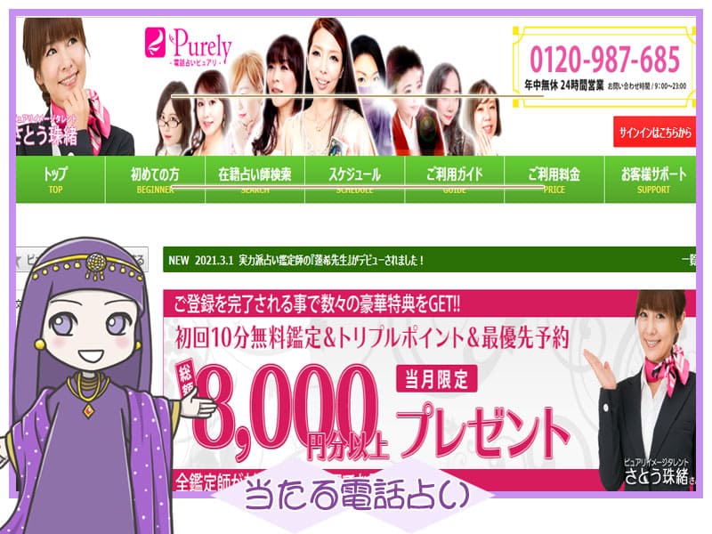 電話占いピュアリ当たる先生